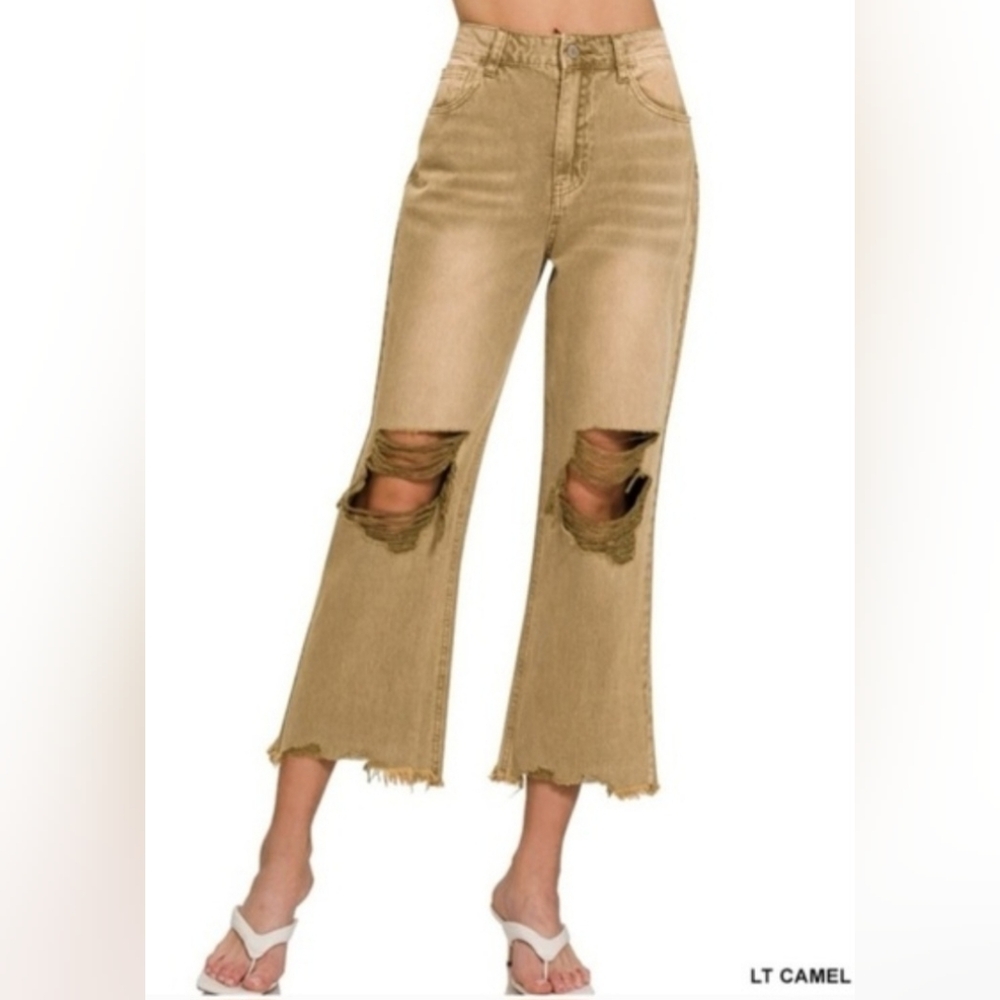 🆕️ Zenana Outfitters Camel Flare Distressed Jeans